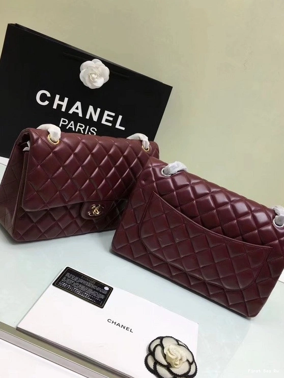 Firstbag Ru 1112 With Silver Red Bag Leather CHANEL Lambskin Flap Size Wine Hardware Gold Large 30cm 0716